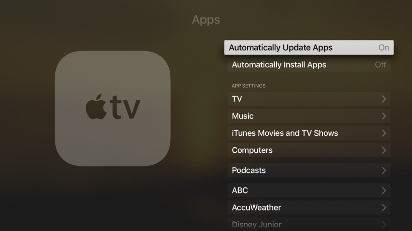 Disable auto app updates Apple TV 4G