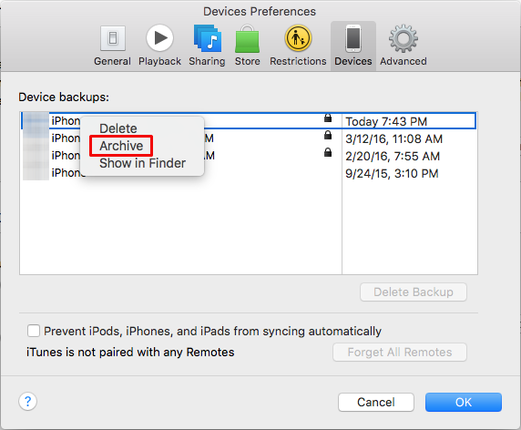 How to archive a backup of your iPhone in iTunes.