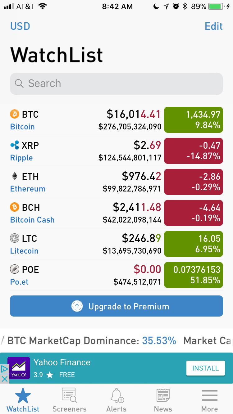 Bitscreener app for tracking cryptocurrency portfolios on iPhone and iPad.