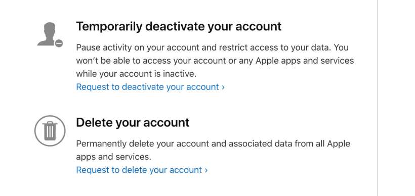 Apple ID data and privacy options