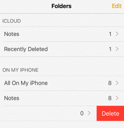 Delete Notes Folder iOS