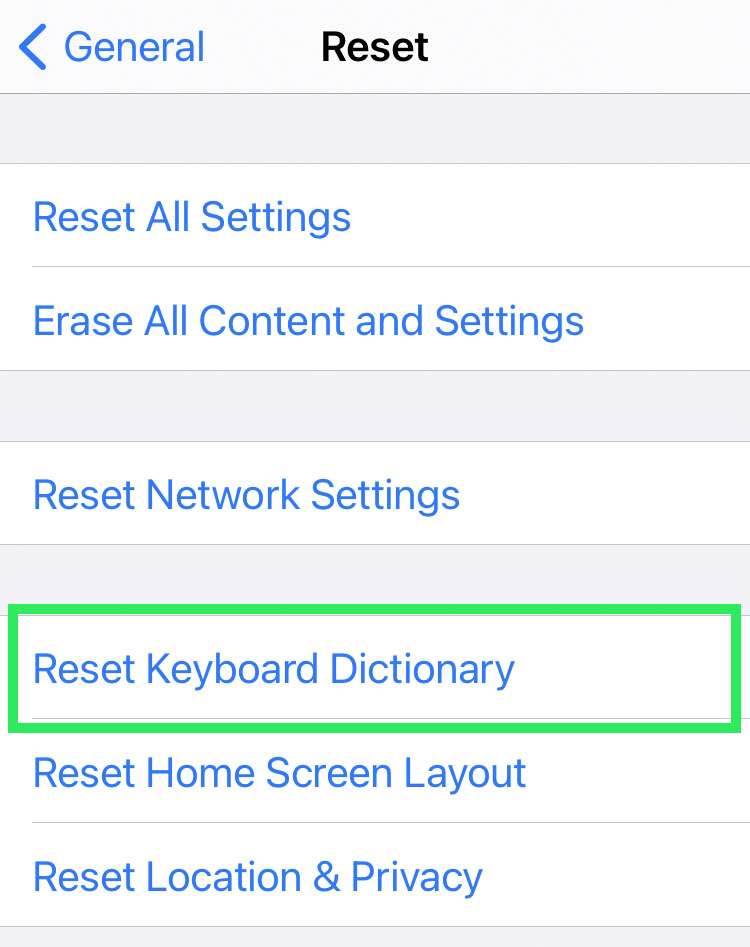 Reset iPhone autocorrect dictionary 3