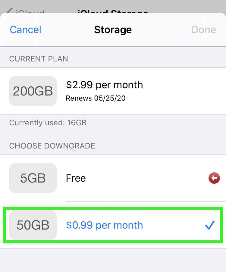 Downgrade iCloud storage plan 6