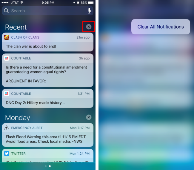 How to clear all notifications at the same time in Notification Center.