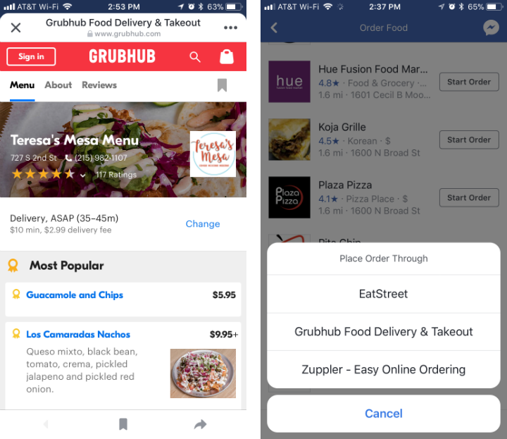 How to order food through Facebook on iPhone and iPad.