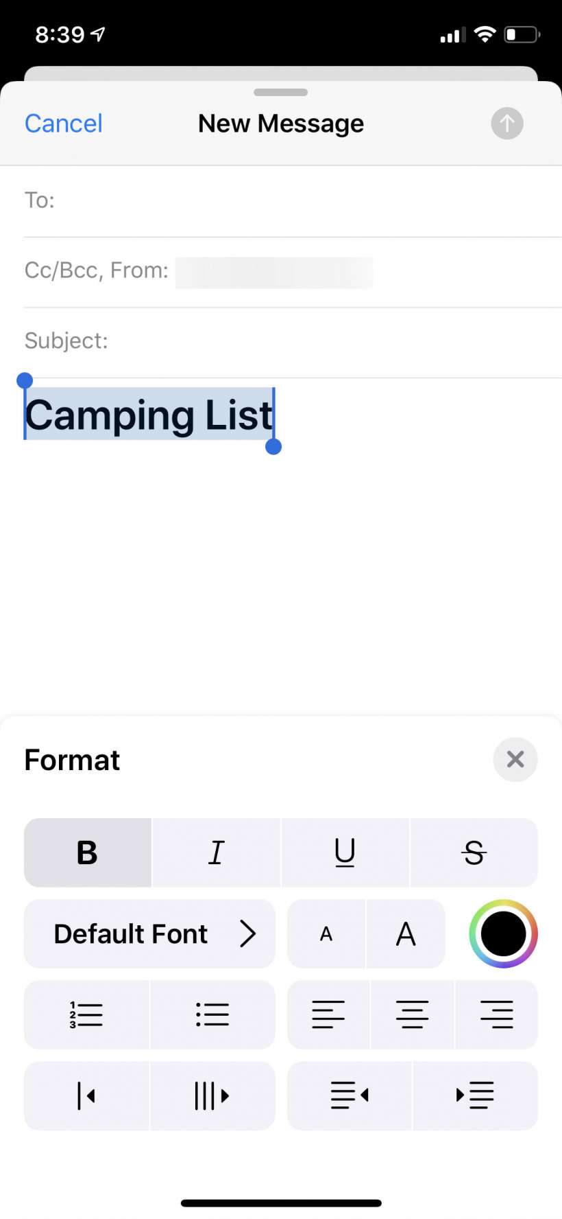 How to use bold, italics, underline and strikethrough in email on iPhone and iPad.