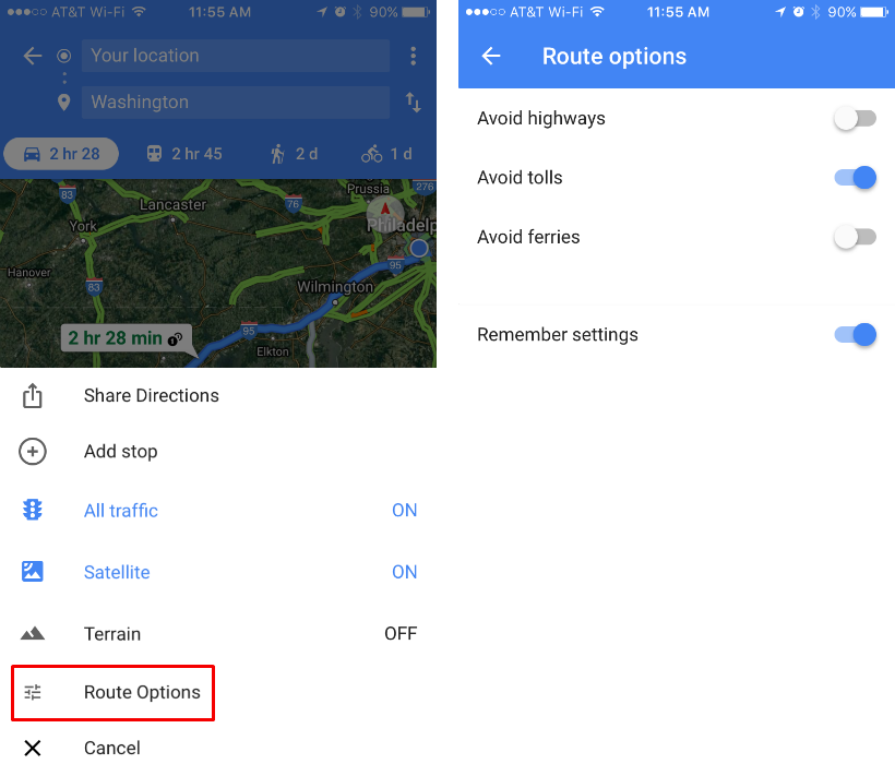 How to avoid tolls, highways and ferries with Google Maps for your iPhone.