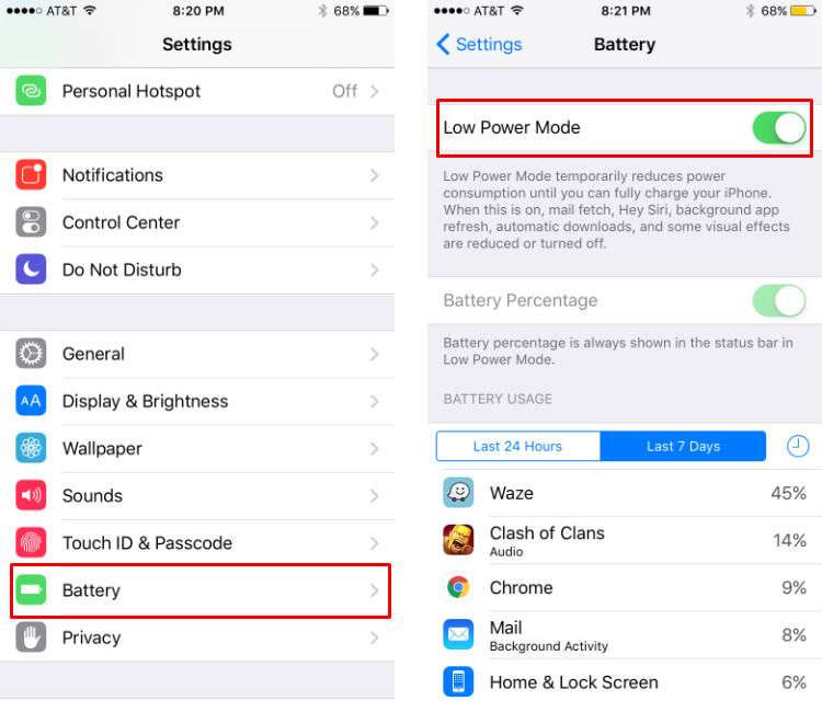 How to turn on Low Power Mode in iOS 9.