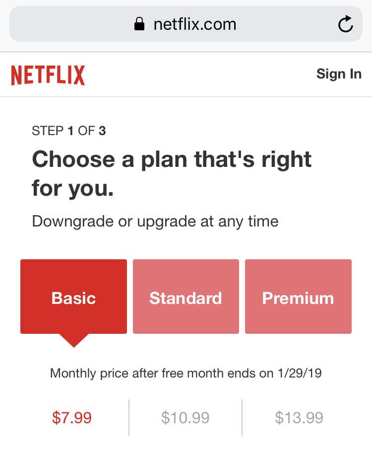 Netflix sign up Safari