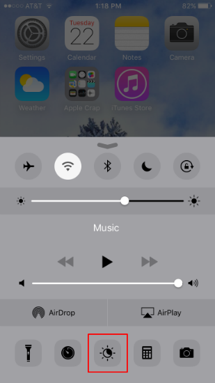 Night Shift Mode Control Center