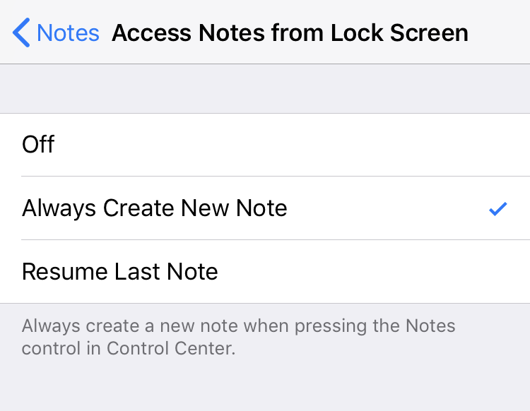 Notes settings lock screen