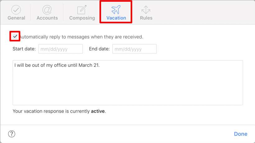How to set up an Out of Office reply for your iCloud email