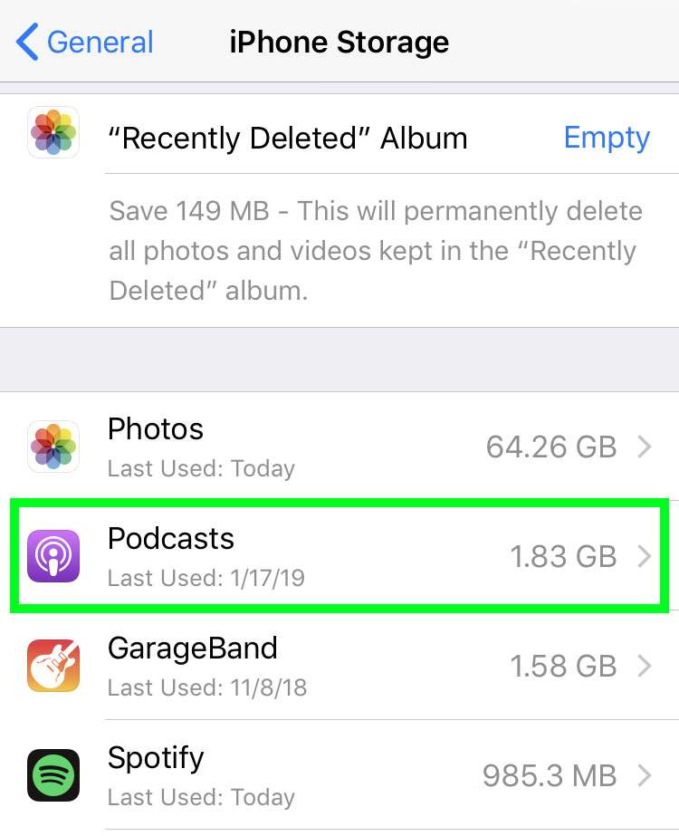 Free storage by deleting Podcasts downloads 3