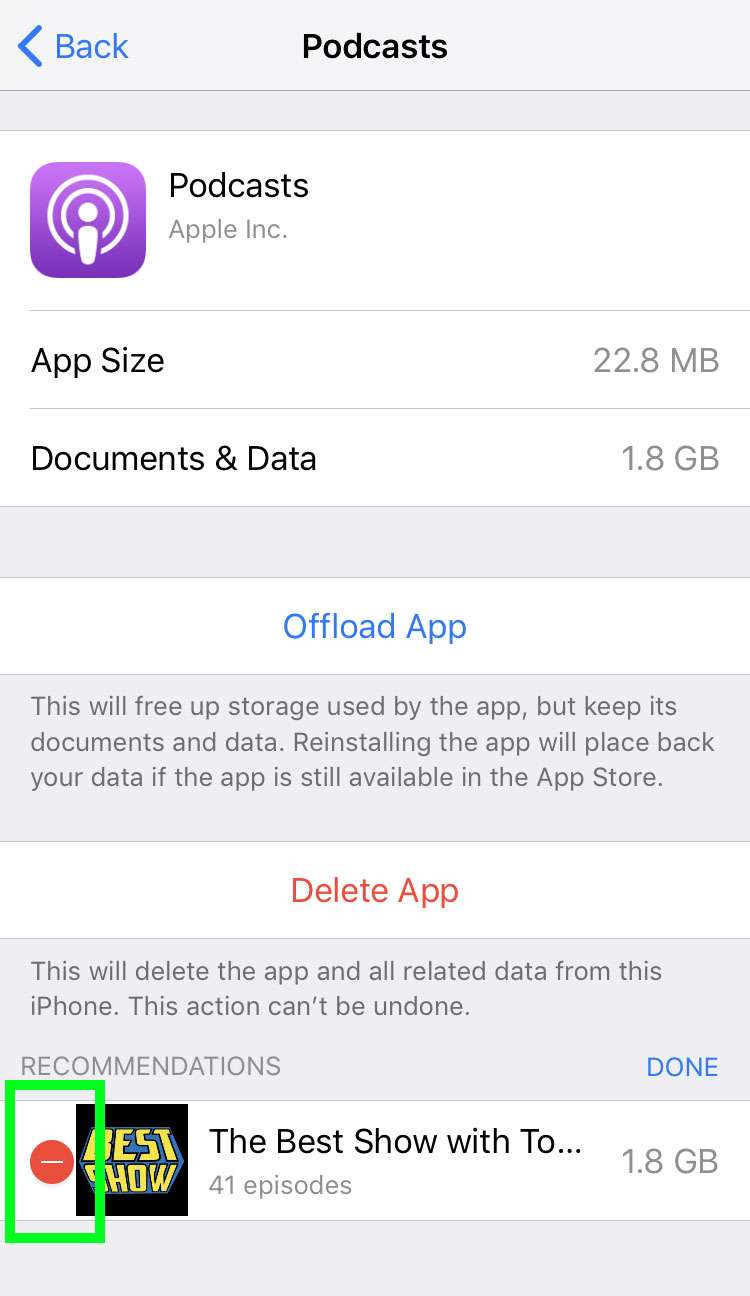 Free storage by deleting Podcasts downloads 5
