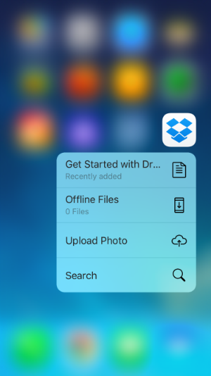 Quick Action menu for Dropbox.