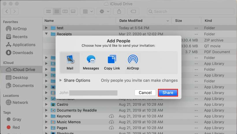 كيفية مشاركة المجلدات على iCloud من جهاز Mac.