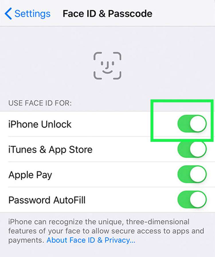 Turn off Face ID