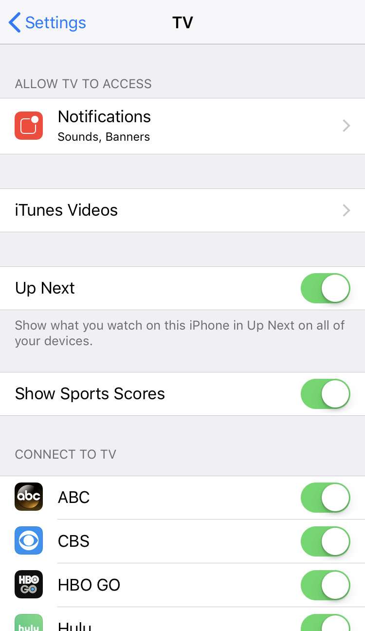 TV app Sports settings