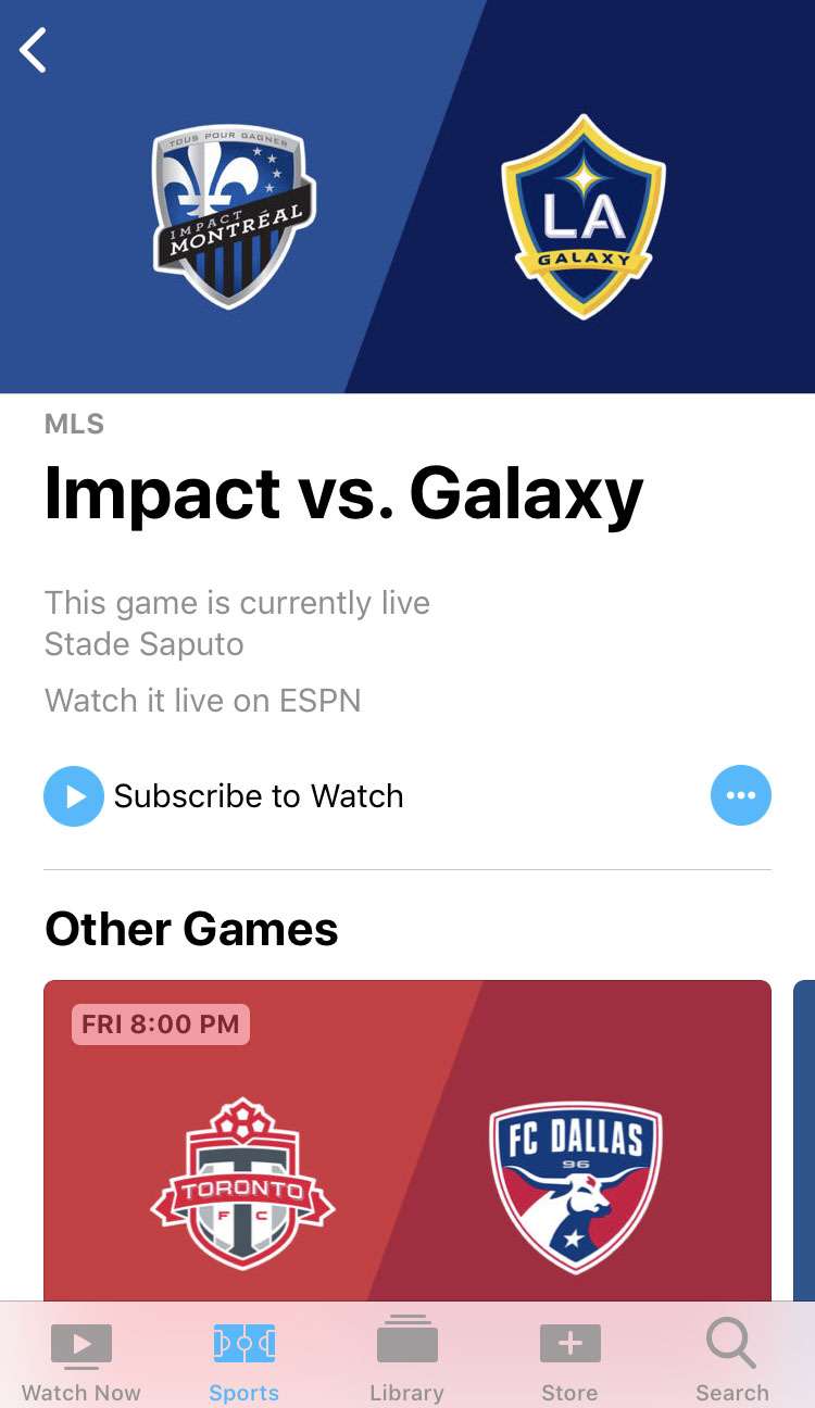 TV app Sports subscriptions