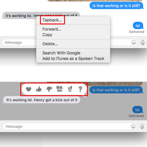 How to use Tapback message effects on Mac.