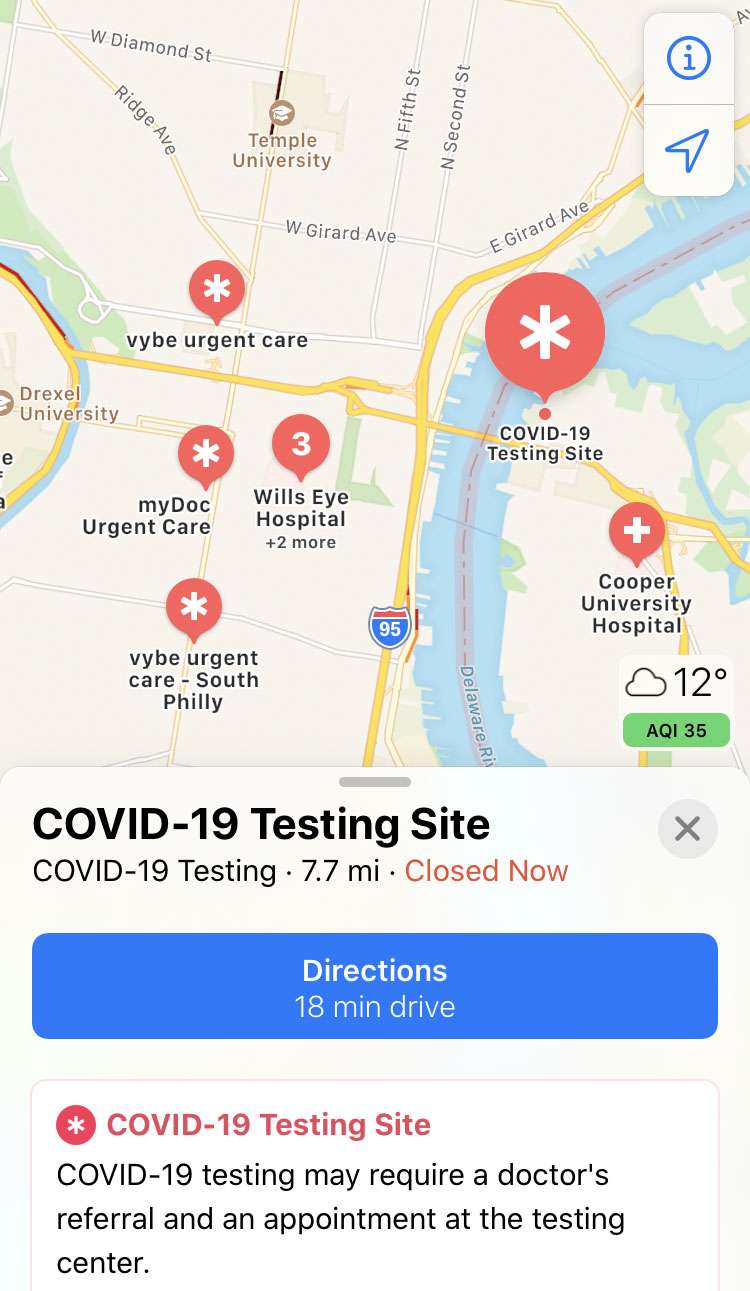 Apple Maps COVID-19 testing 4
