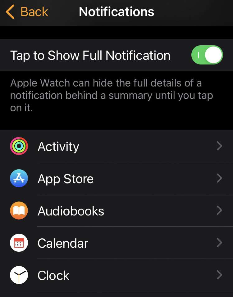 Watch app notifications settings 2