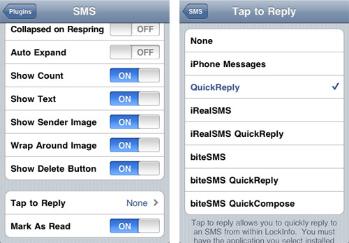 LockInfo QuickReply SMS settings