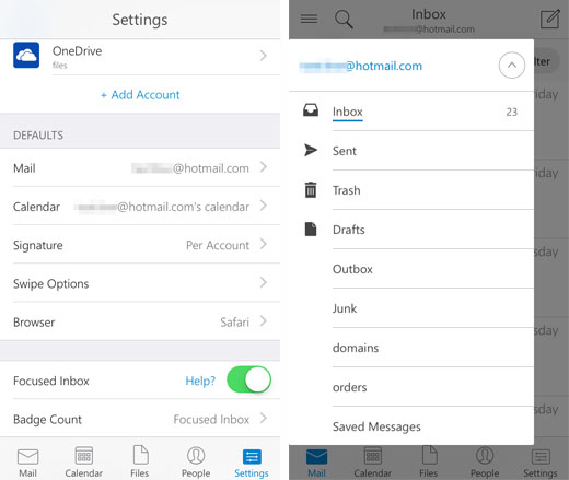 Microsoft Outlook client iOS settings