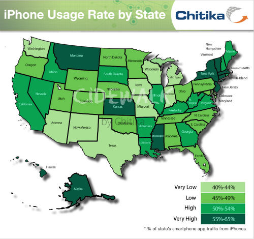 iPhone usage by state.