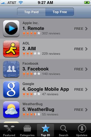 free apps in the iphone appstore