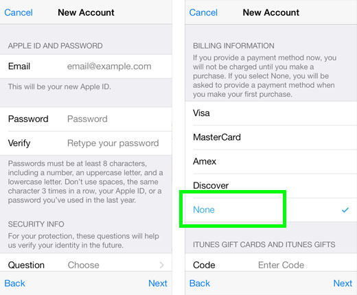 Apple ID no credit card instructions