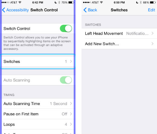 How to set up head gestures in iOS 8