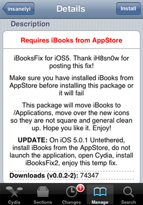 iOS 5.0.1 jailbreak iBooks error
