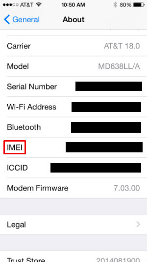 Where to find your iPhone IMEI number.
