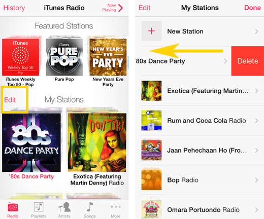 delete custom station iTunes Radio