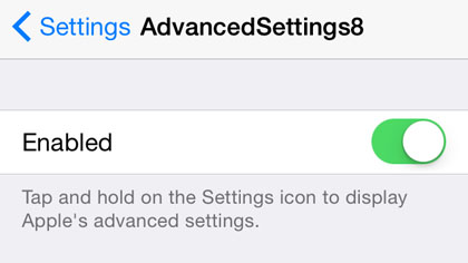 iOS 8.1 jailbreak settings toggle”  title=