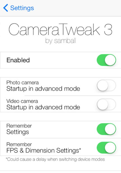 iOS 8.1 jailbreak CameraTweak 3 settings