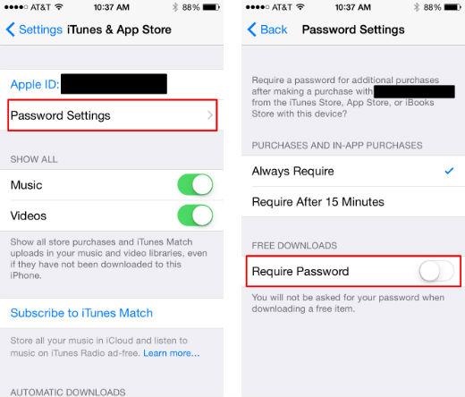 How to turn off the App Store password requirement for free apps.
