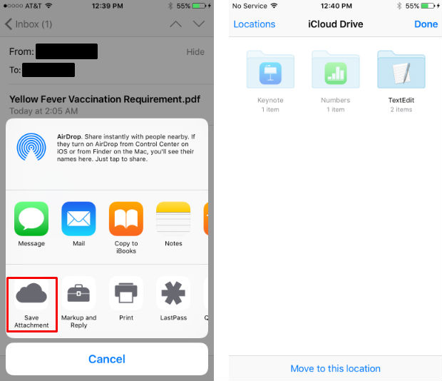 How to save an attachment to your iCloud Drive in iOS 9.