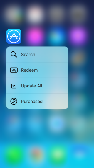 iOS 9.3 3D Touch shortcuts for App Store.