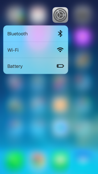 iOS 9.3 3D Touch shortcuts for Settings.