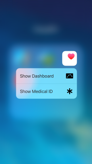 iOS 9.3 3D Touch shortcuts for Health.