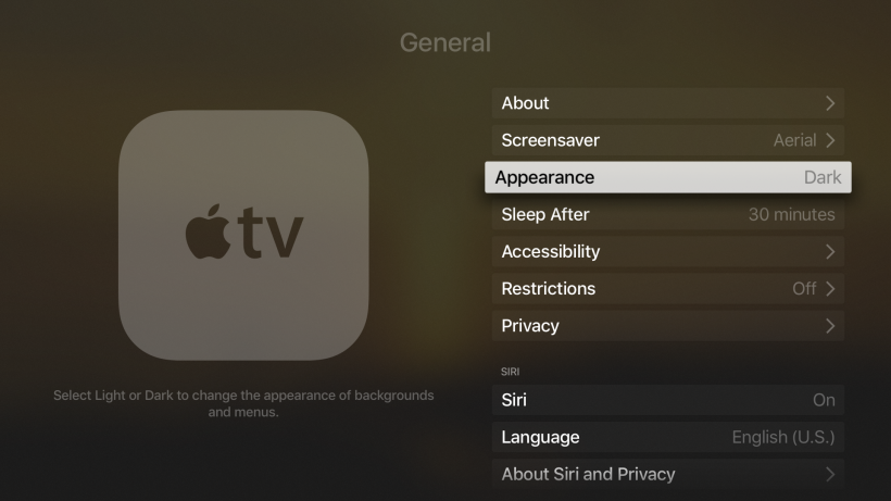 Apple TV Settings Dark Mode Apple TV Settings Dark Mode