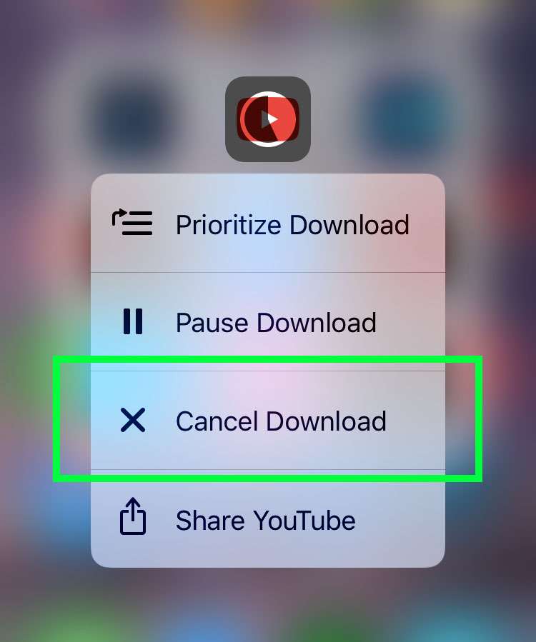 3D Touch app update cancel