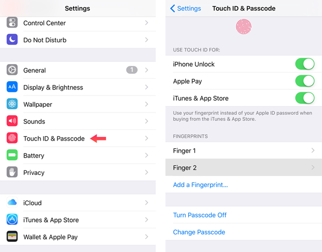 Touch ID settings