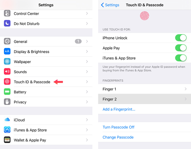 Touch ID settings Touch ID settings