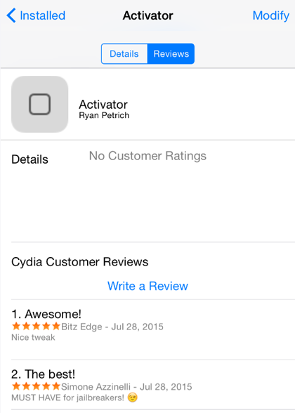 Ratings within Cydia