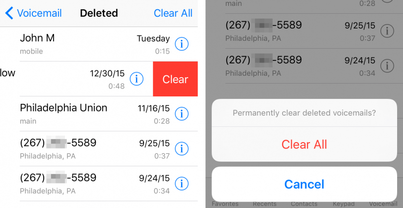 Clear Visual Voicemail messages