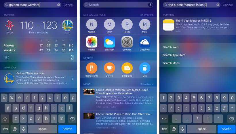 iOS 9 Spotlight Search