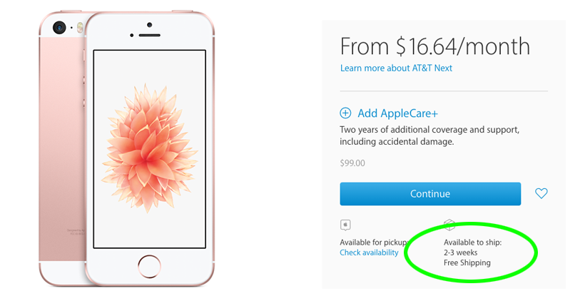 iPhone SE shipping times